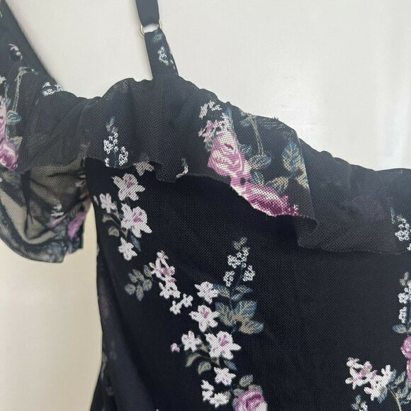 Vintage floral ruffle rose Victorian blouse top XSMALL short cap sleeves - Picture 9 of 11